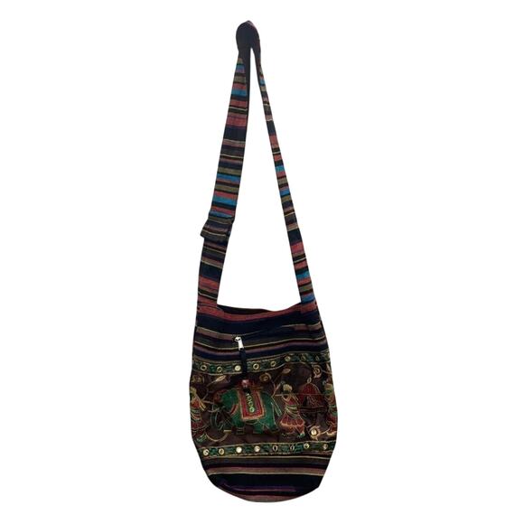 Tribe Azure Boho Elephant Print Crossbody Bag - Picture 1 of 11